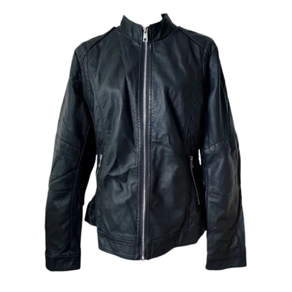 Geschallino Faux Leather Jacket Boho Short Biker Bomber Coat SZ L NEW